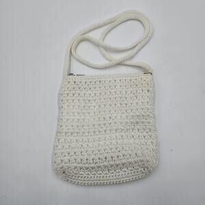 The Sak Vintage White Crochet Lined Crossbody Bag 8"×9" Coastal Boho Y2K Fairy